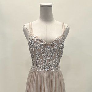 NWT BHLDN Anthropologie Elowen Dress Size 10 Tulle Skirt Beaded Oyster